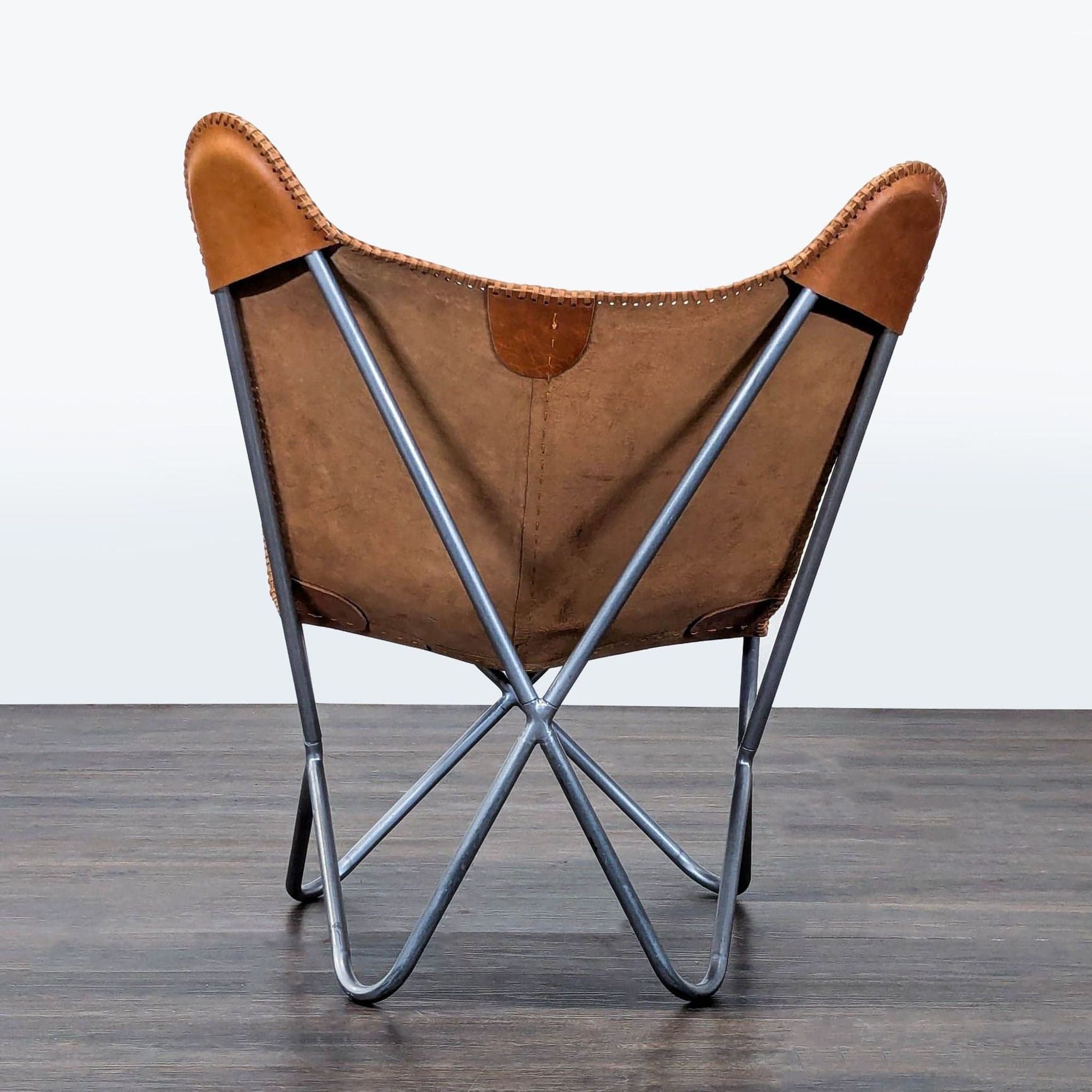 Modern Leather Butterfly Lounge Chair with Metal Frame - Thumbnail 4
