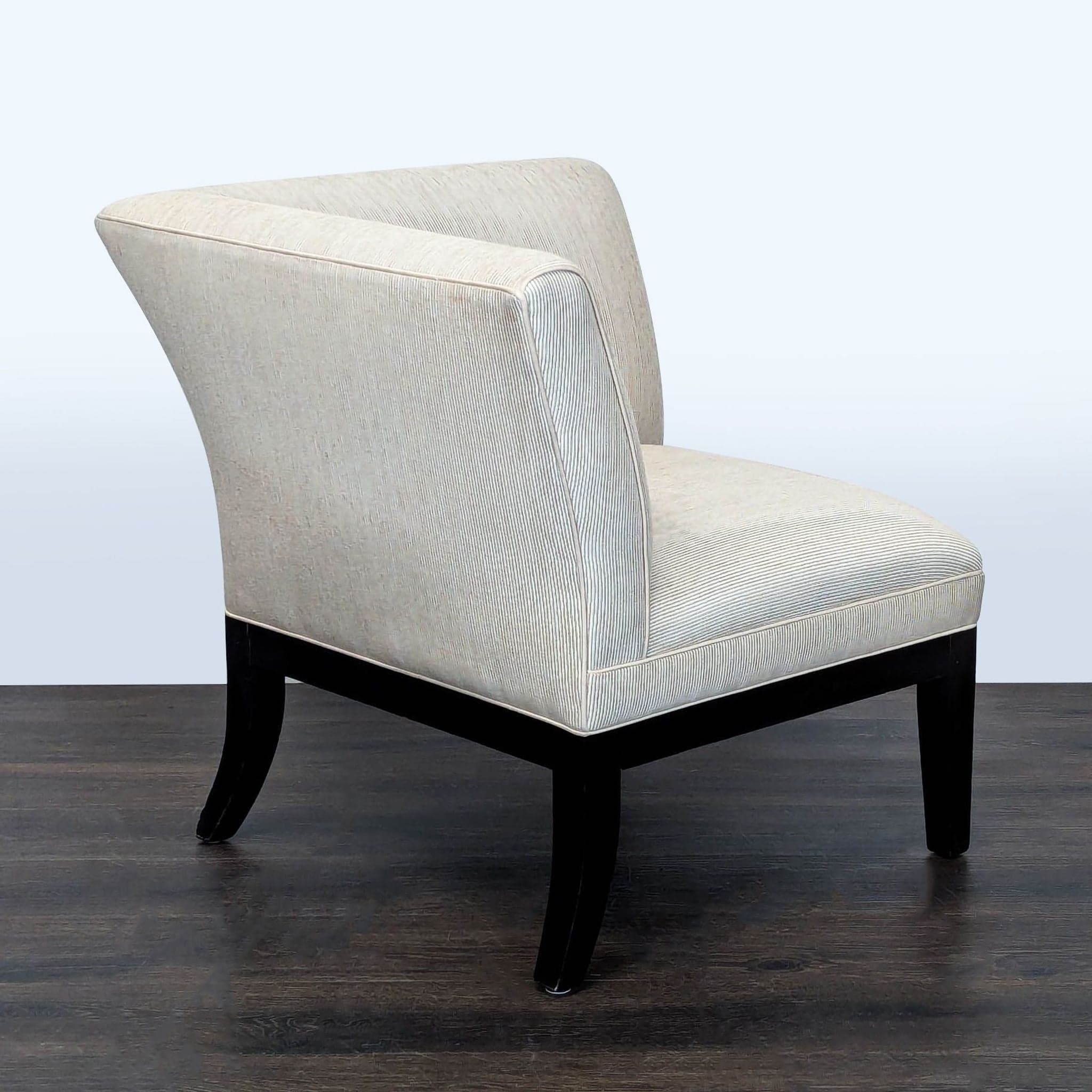 Modern Corner Lounge Chair with Striped Upholstery and Dark Wood Legs - Thumbnail 2
