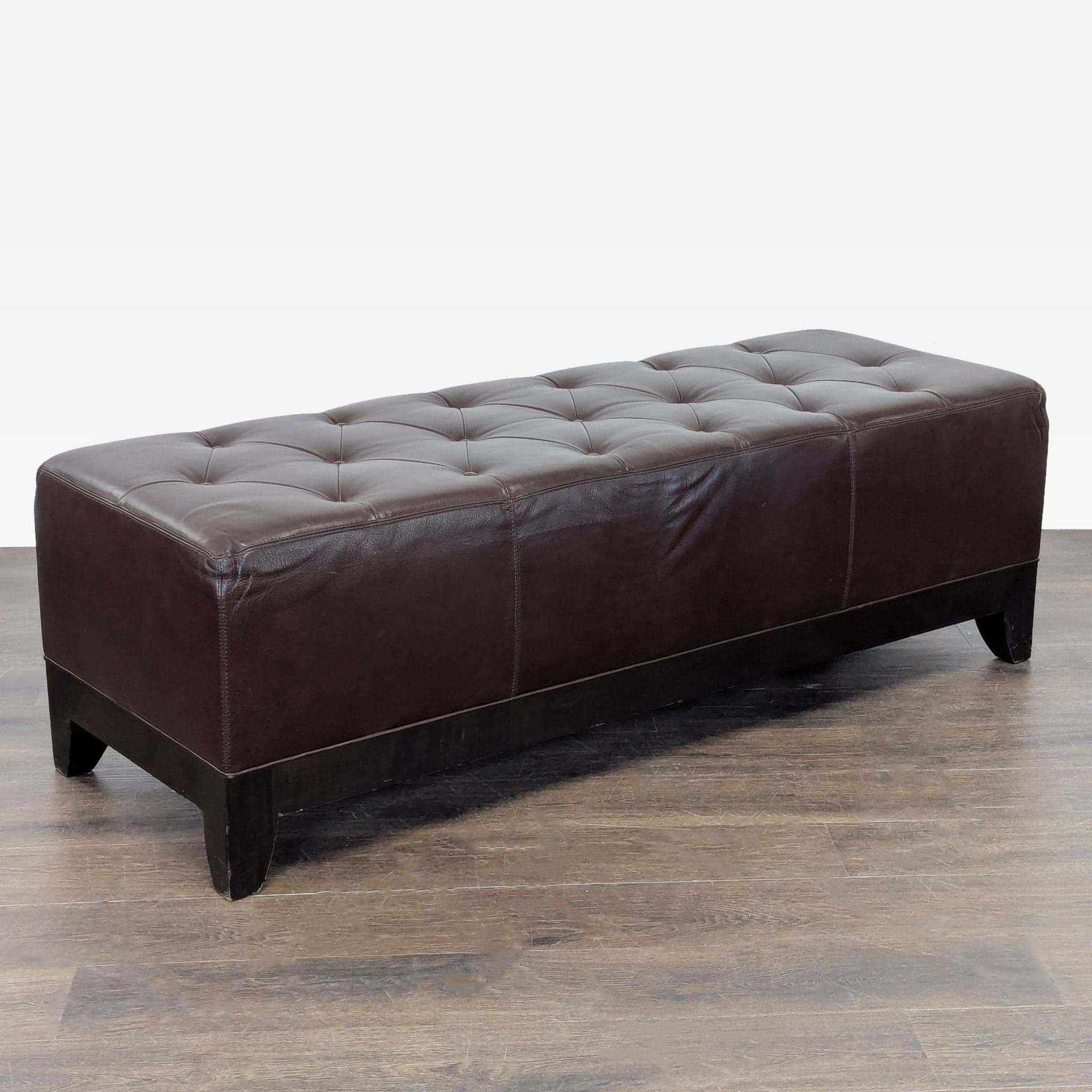 Leather Button Tufted Bench - Thumbnail 2
