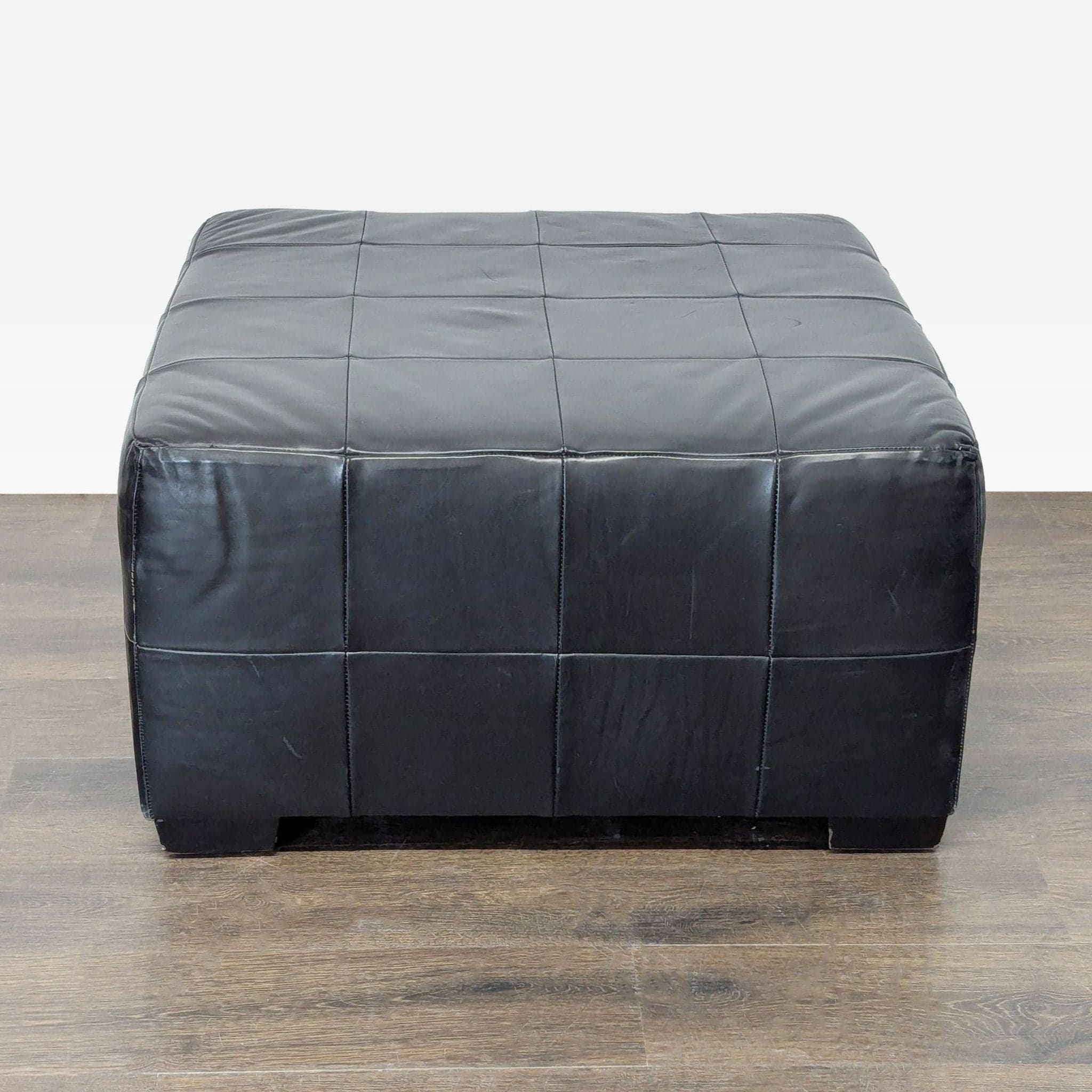 Patchwork Style Leather Ottoman - Thumbnail 2