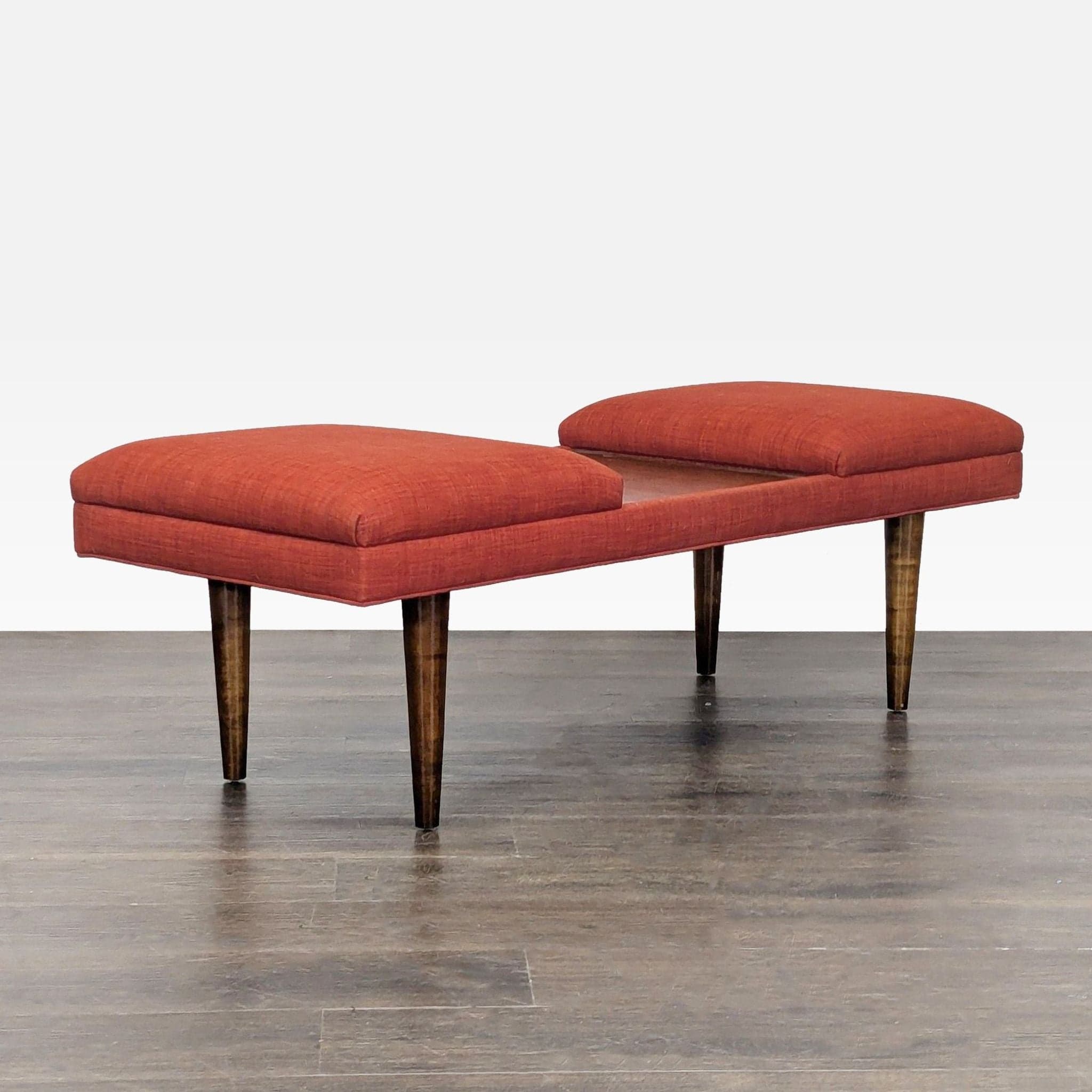 Mid-Century Style Wood Bench with Cushions - Thumbnail 2