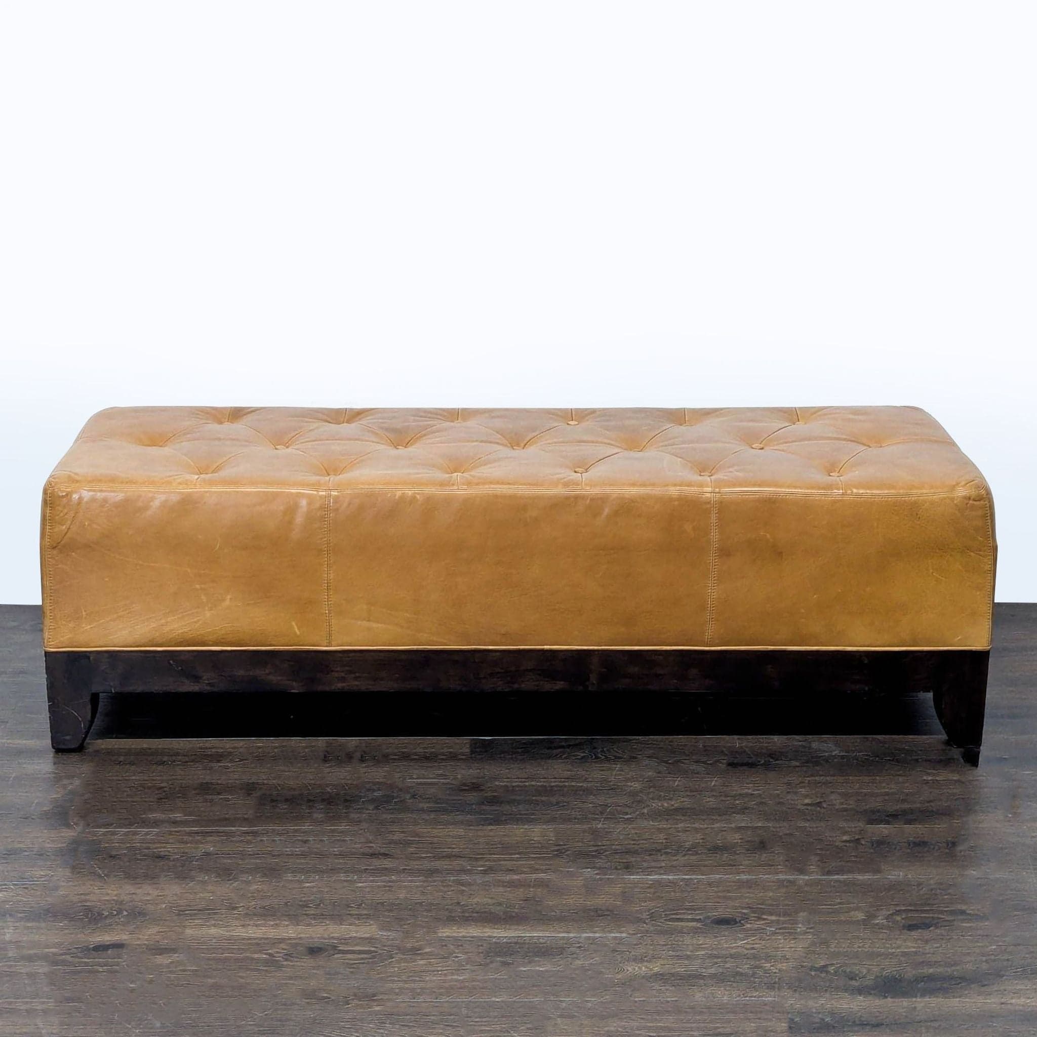 Wood and Leather Button-Tufted Bench - Image 1