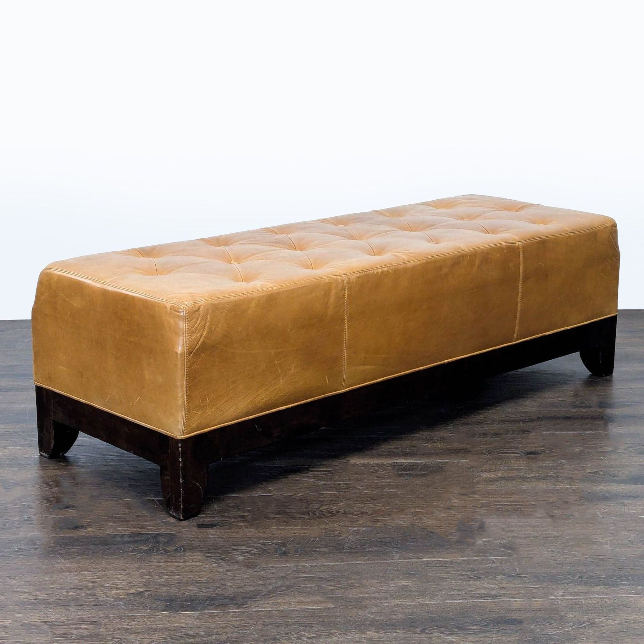 Wood and Leather Button-Tufted Bench - Thumbnail 2