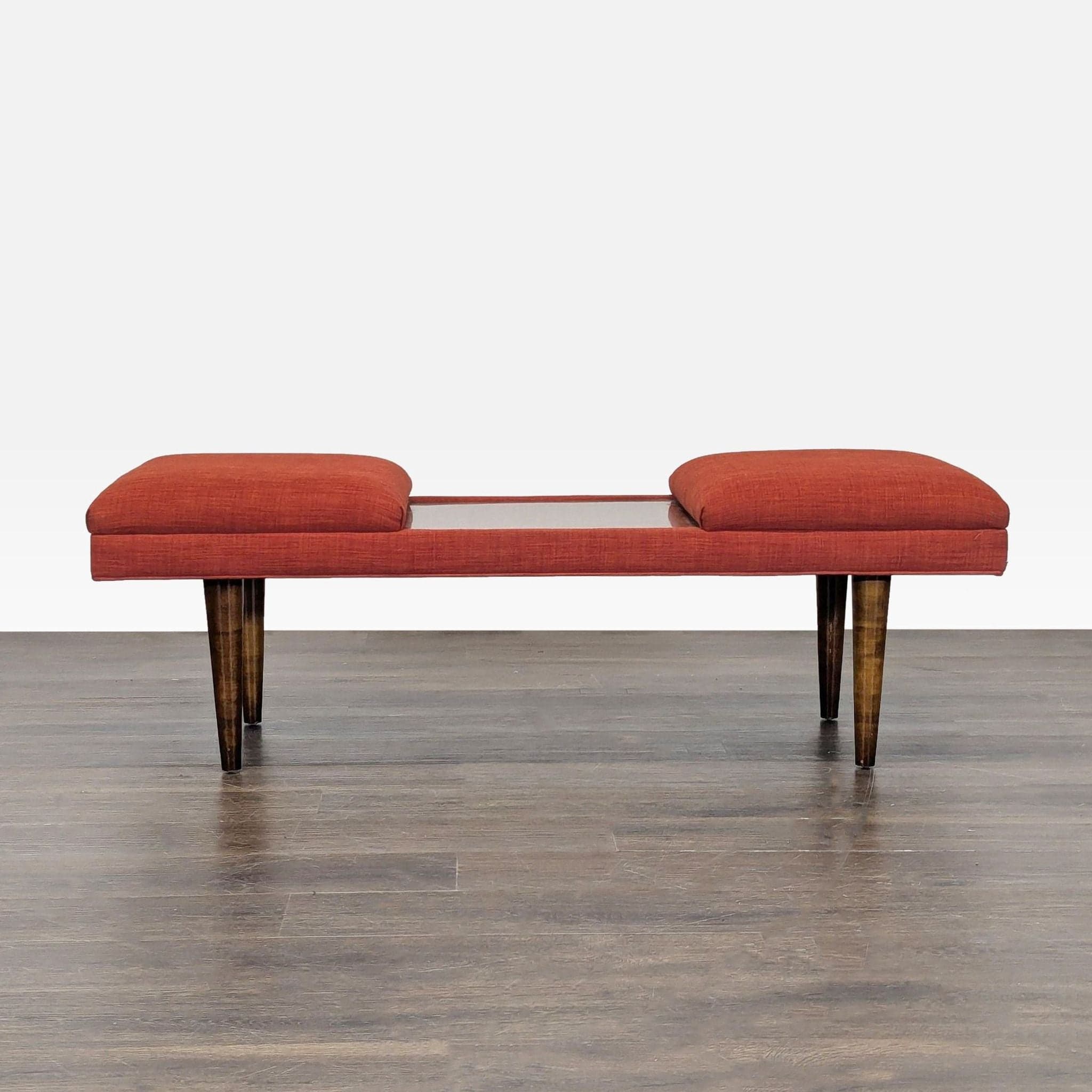 Mid-Century Style Wood Bench with Cushions - Image 1