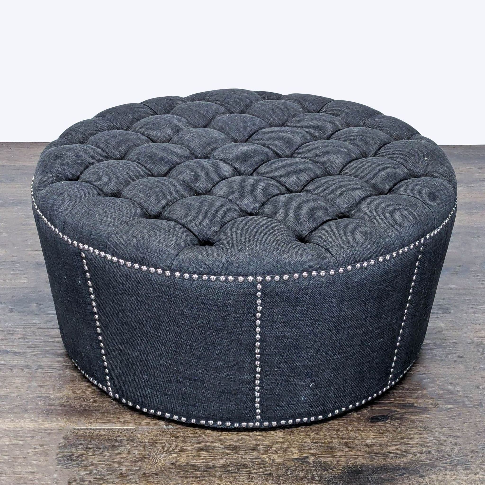 Button Tufted Ottoman with Nailhead Trim - Thumbnail 3