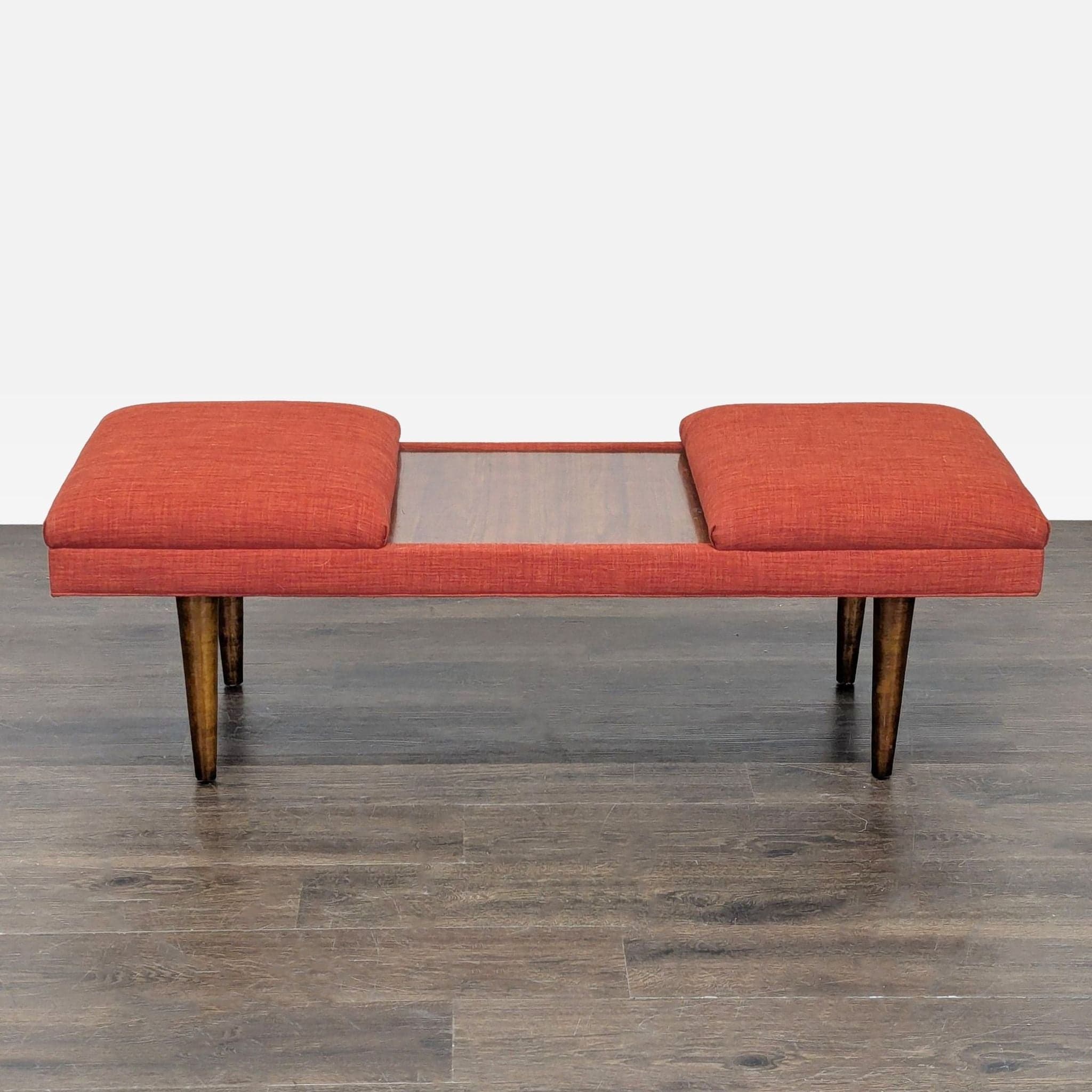 Mid-Century Style Wood Bench with Cushions - Thumbnail 3