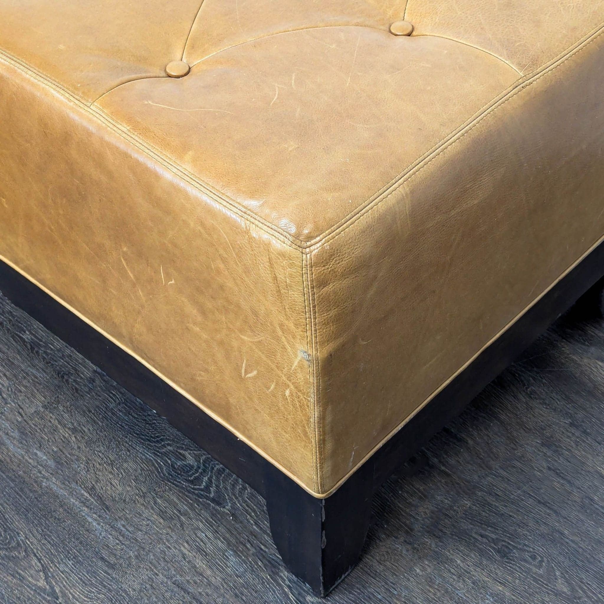 Wood and Leather Button-Tufted Bench - Thumbnail 5