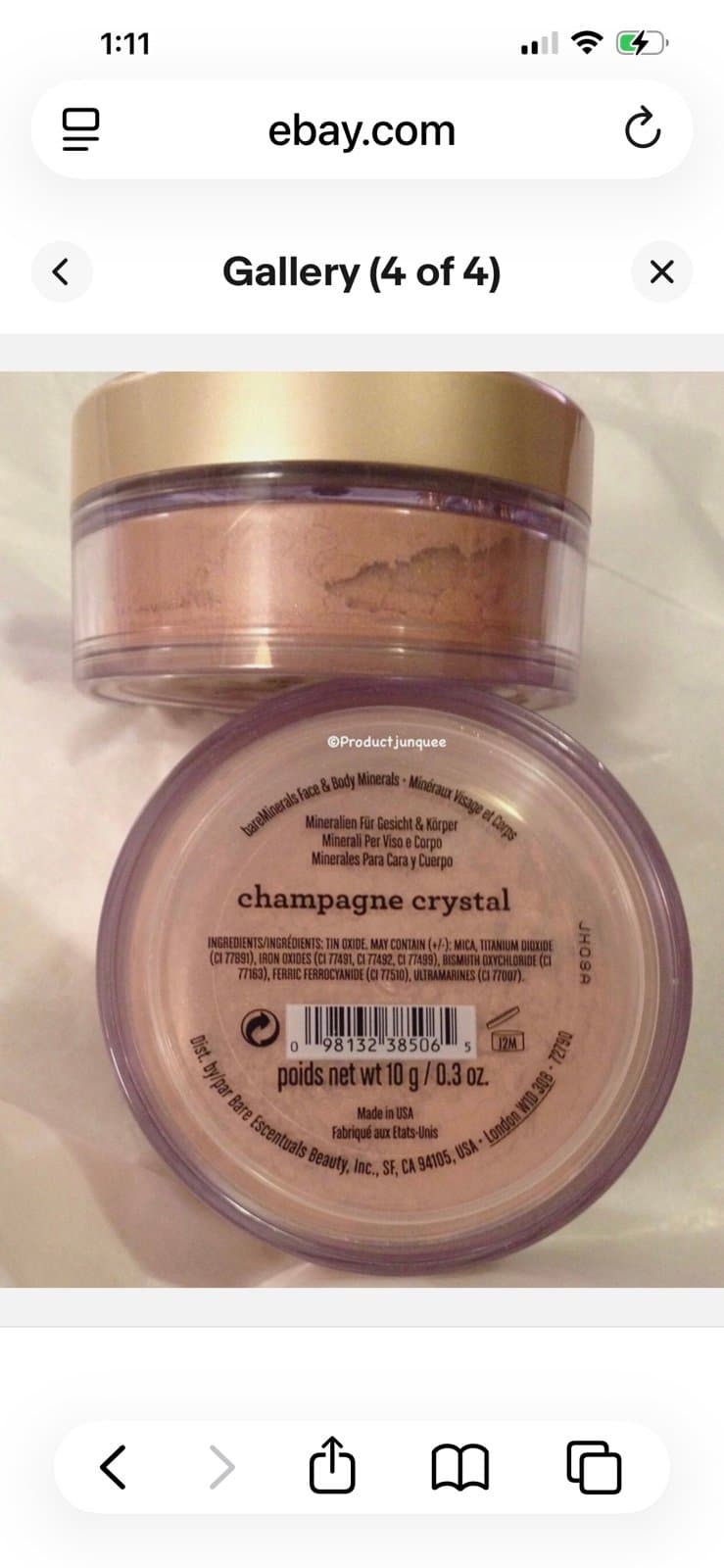 bareMinerals Face & Body Minerals ~ Champagne Crystal ~ Large 10g/0.3oz - Thumbnail 4