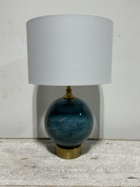 Turquoise & Brass Sphere Table Lamp with White Shade - Image 1