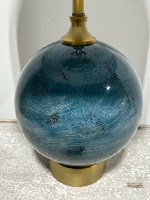 Turquoise & Brass Sphere Table Lamp with White Shade - Thumbnail 2