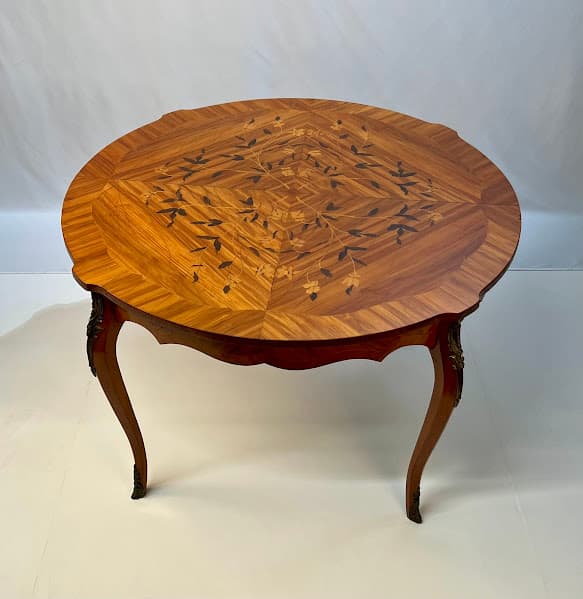 French Louis XV Style Marquetry & Gilt Bronze Table - Thumbnail 3