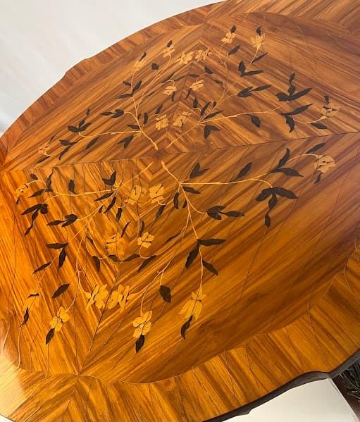 French Louis XV Style Marquetry & Gilt Bronze Table - Thumbnail 4