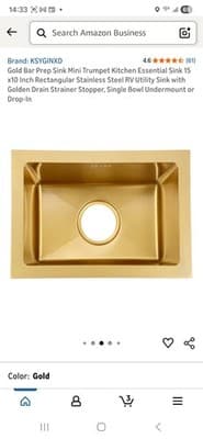Gold Bar Prep Sink Mini Trumpet Kitchen Essential 15 x10 Inch Rectangular - Thumbnail 4