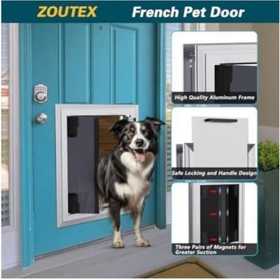 Dog Doors for L-XL Dogs, Energy Efficient French Dog Door with Aluminum Frame - Thumbnail 2