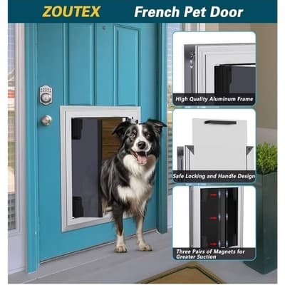 Dog Doors for L-XL Dogs, Energy Efficient French Dog Door with Aluminum Frame - Thumbnail 6