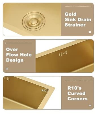 Gold Bar Prep Sink Mini Trumpet Kitchen Essential 15 x10 Inch Rectangular - Thumbnail 7