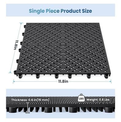 Interlocking Tile 12"x12" Garage Patio Pool Bathroom, Anti-Slip, Black 60 Pcs - Thumbnail 3