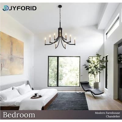 Modern Black and Gold Chandelier for Dining Room Metal 9-Light E-12 Bulbs 35" - Thumbnail 6