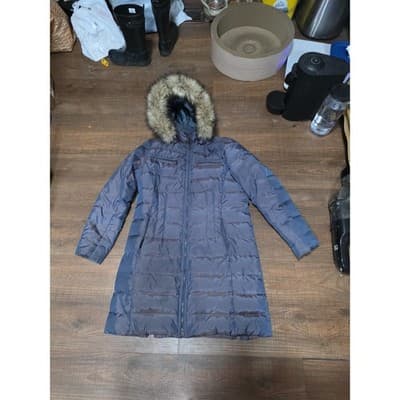 Lands’ End Hooded Shimmer Gray Down Parka Coat Jacket Size Large 14P-16P - Thumbnail 2