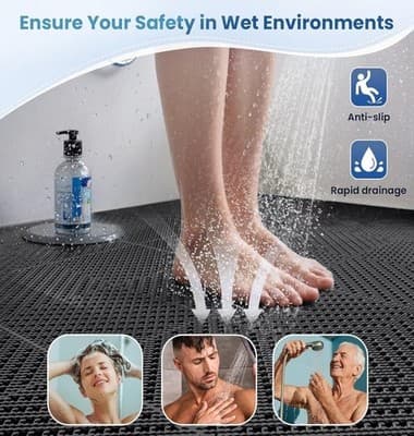 Interlocking Tile 12"x12" Garage Patio Pool Bathroom, Anti-Slip, Black 60 Pcs - Thumbnail 4