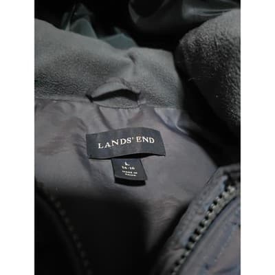 Lands’ End Hooded Shimmer Gray Down Parka Coat Jacket Size Large 14P-16P - Thumbnail 3