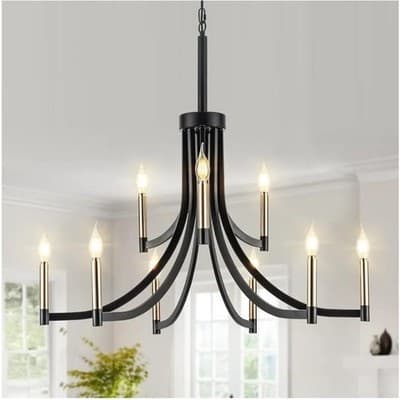 Modern Black and Gold Chandelier for Dining Room Metal 9-Light E-12 Bulbs 35" - Image 1