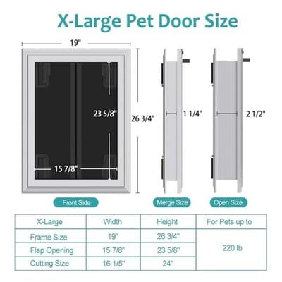 Dog Doors for L-XL Dogs, Energy Efficient French Dog Door with Aluminum Frame - Thumbnail 5