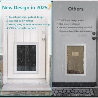 Dog Doors for L-XL Dogs, Energy Efficient French Dog Door with Aluminum Frame - Thumbnail 3