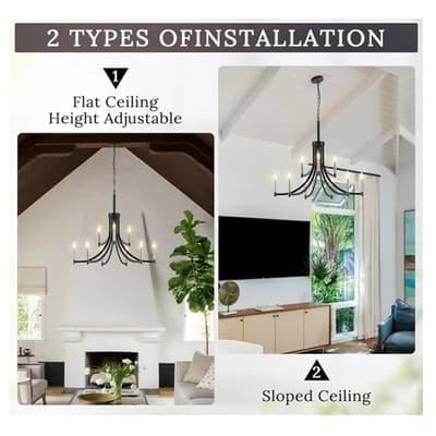 Modern Black and Gold Chandelier for Dining Room Metal 9-Light E-12 Bulbs 35" - Thumbnail 5