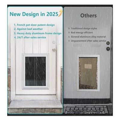 Dog Doors for L-XL Dogs, Energy Efficient French Dog Door with Aluminum Frame - Thumbnail 7