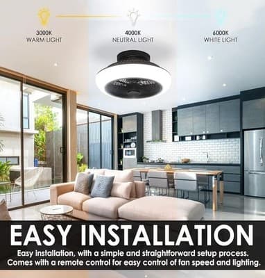 18'' Modern Low Profile Ceiling Fan with Lights Remote LED 3 Colors Bladeless - Thumbnail 3