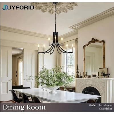 Modern Black and Gold Chandelier for Dining Room Metal 9-Light E-12 Bulbs 35" - Thumbnail 2