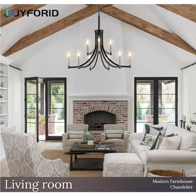 Modern Black and Gold Chandelier for Dining Room Metal 9-Light E-12 Bulbs 35" - Thumbnail 4