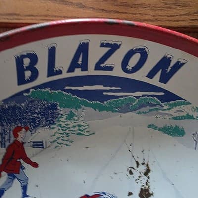 Vintage Blazon Sno-Flyer Steel Snow Sled Disc Litho Child Dog 1940s-1950s USA - Thumbnail 4