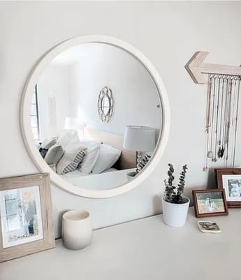 Round Wall Mirror 20 Inch Circle Wall Mirror for Bathroom, White Wood by JJUUYOU - Thumbnail 3