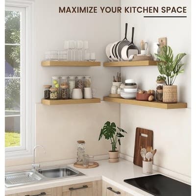 Floating Shelves for Wall, Engineered Wood Oak, 24" W x 9" D x 1.5" H, Set Of 2 - Thumbnail 7