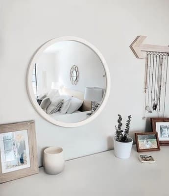 Round Wall Mirror 20 Inch Circle Wall Mirror for Bathroom, White Wood by JJUUYOU - Thumbnail 2
