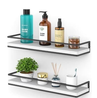 White Floating Shelves - Set of 2, Wall Mounted Hanging Shelves 16.9" x 4.7" - Image 1