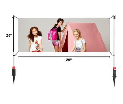 10FT Adjustable Outdoor Banner Stand Yard Sign Frame w/ Ground Spikes, Carry Bag - Image 1