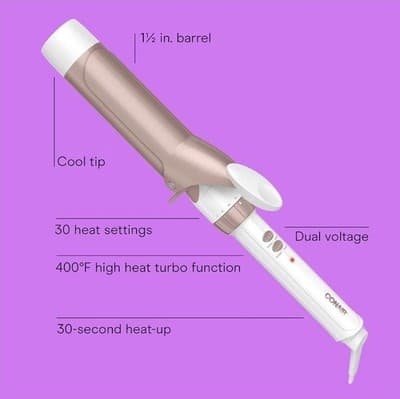 Conair Double Ceramic 1.25” Curling Iron Rose Gold, Instant Heat-Up, New in Box - Thumbnail 2