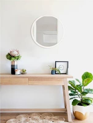 Round Wall Mirror 20 Inch Circle Wall Mirror for Bathroom, White Wood by JJUUYOU - Thumbnail 5