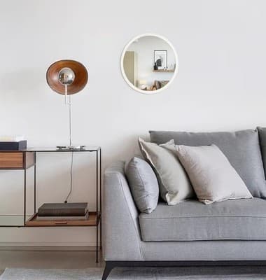 Round Wall Mirror 20 Inch Circle Wall Mirror for Bathroom, White Wood by JJUUYOU - Thumbnail 6