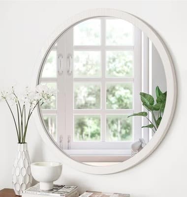 Round Wall Mirror 20 Inch Circle Wall Mirror for Bathroom, White Wood by JJUUYOU - Image 1