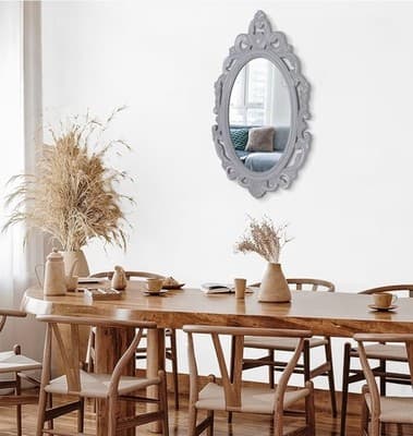 15x19.5” Distressed Oval Baroque Wall Mirror Gray Gold Ornate Vintage Style - Thumbnail 6