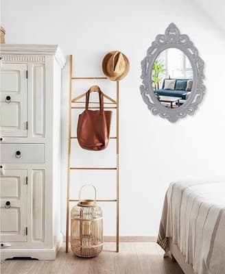 15x19.5” Distressed Oval Baroque Wall Mirror Gray Gold Ornate Vintage Style - Thumbnail 4