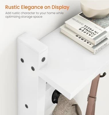 Wall Mount Coat Rack with Shelf 5 Hooks for Coats Backpacks Keys, White - Thumbnail 6