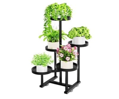 5 Tier Plant Stand Indoor, Metal Corner Plant Shelf Outdoor, Foldable Tall Pl... - Image 1