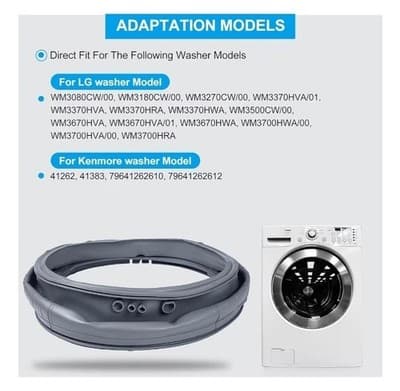 MDS47123619 Washer Door Boot Seal Gasket for LG Washers AP6236842 PS12081606 - Thumbnail 3