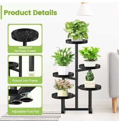 5 Tier Plant Stand Indoor, Metal Corner Plant Shelf Outdoor, Foldable Tall Pl... - Thumbnail 5