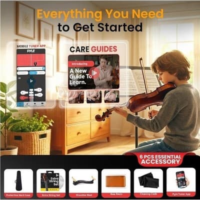 Pyle Violin, Full Size 4/4 Starter Kit w/ Case Bow Rosin Shoulder Rest #PGVILN20 - Thumbnail 3
